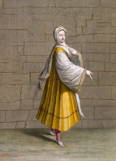 Szép lány, 72. tábla Charles de Ferriol „Levante különböző nemzeteit ábrázoló száz lenyomat gyűjteményéből”, vésett J. de Franssieres, 1707-08 alkotó: Jean Baptiste Vanmour