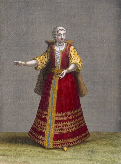 Egy magyar nő, 77. tábla Charles de Ferriol „Levante különböző nemzeteit ábrázoló száz lenyomat gyűjteményéből”, vésette: Jean-Baptiste Haussard (fl.1679-1749), 1707-08 ( alkotó: Jean Baptiste Vanmour