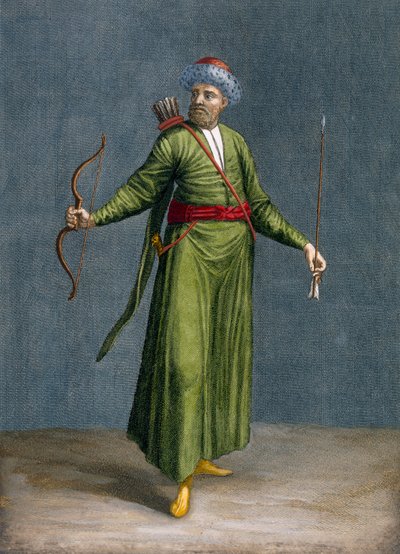 Egy krími tatár, 84. tábla Charles de Ferriol „Levante különböző nemzeteit ábrázoló száz lenyomat gyűjteményéből”, vésett: Philippe Simonneau (1685-kb. 1753), 1707-08 (szín) alkotó: Jean Baptiste Vanmour