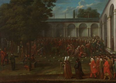 Cornelis Calkoen úton a közönségéhez Ahmed szultánnal III Cornelis Calkoen úton a közönség felé Ahmed szultánnal III alkotó: Jean Baptiste Vanmour