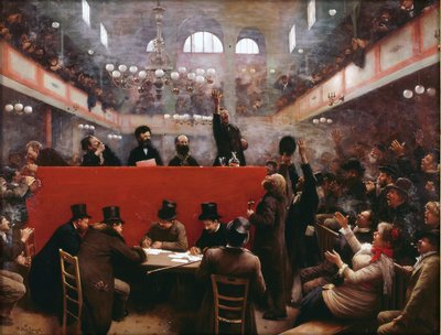 A Graffard Tárgyalóteremben (Reunion a la salle Graffard) (a párizsi boulevard de Menilmontant 138. szám alatt) írta Beraud, Jean (1849-1936) alkotó: Jean Beraud