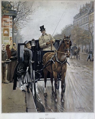 Elegáns nő hintón Párizsban: „Mi visszatérők” – Jean BERAUD (1849 - 1935) illusztrációja, 19. század vége. alkotó: Jean Beraud