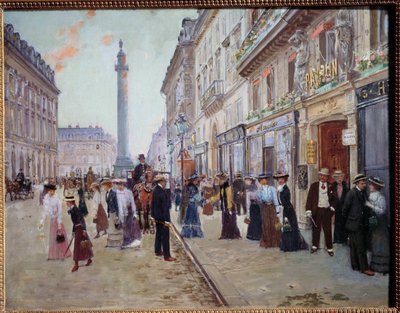 A munkások kijárata a rue de la Paix paquin házból (Place Vendome az oszloppal). Jean Beraud (1849-1935) festménye 1905 V. 0,42x0,55 m. Párizs, Musee Carnavalet alkotó: Jean Beraud