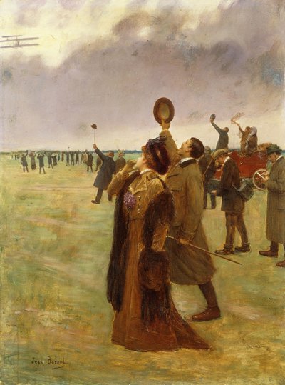 A Wright Biplane repülése; Envole d"un Biplan Type Wright, alkotó: Jean Beraud