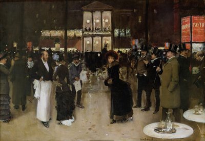 Boulevard Montmartre éjszaka, a Théâtre des Variétés előtt, 1885 körül. alkotó: Jean Beraud