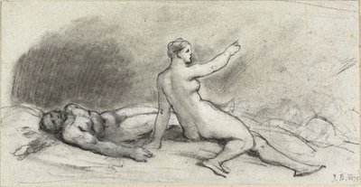 Meztelen nő ül alvó meztelen férfival (recto); Női törzs hátulról nézve (verso) alkotó: Jean Beraud