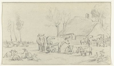 Farmyard szarvasmarhával és fejő nővel alkotó: Jean Bernard
