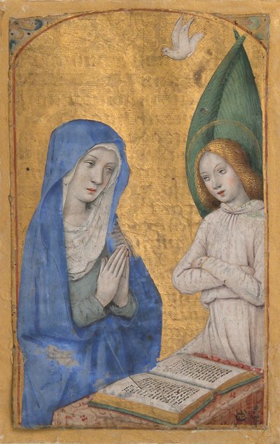 Kéziratos levél az Angyali üdvözlettel egy Órakönyvből, kb. 1485-90. alkotó: Jean Bourdichon