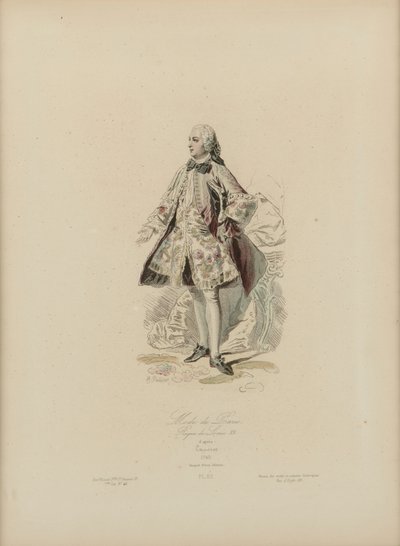 Párizsi divat: XV. Lajos uralkodása (kézzel színezett metszet) alkotó: Jean Charles (1800-79) Pauquet