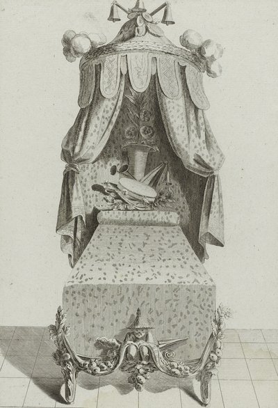 Kínai ágy, megjelent az 1770-es évek közepén (metszet fektetett papírra) alkotó: Jean Charles (after) Delafosse