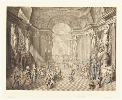 Rajz, Álarcosbál látképe, 1770-80 alkotó: Jean Charles Delafosse