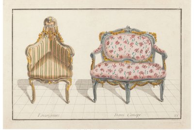 Sarok, fél kanapé. New Historical Iconology or Attributes Hierogliphyques, 1768 körül. alkotó: Jean Charles Delafosse