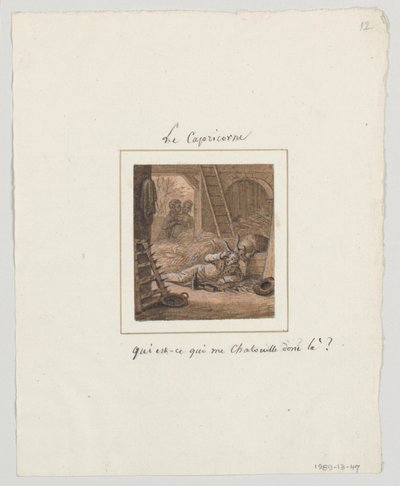Festett porcelántányér tervezése, Le Capricorne (Bak) a le Zodiac Travesti (The Farcical Zodiac) szolgáltatástól alkotó: Jean Charles Develly