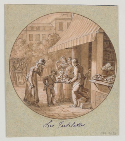 Tervezés festett porcelántányérhoz, Les Tartelettes (kis torták) a Service des Objets de Desserts (desszertszolgáltatás) számára alkotó: Jean Charles Develly