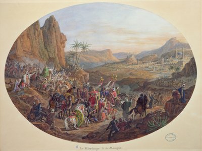 Tervezés egy tányérkészlethez, amely „A mekkai zarándoklatot” ábrázolja, a Manufacture de Sevres számára, 1839-40 körül (guache papíron) alkotó: Jean-Charles Develly