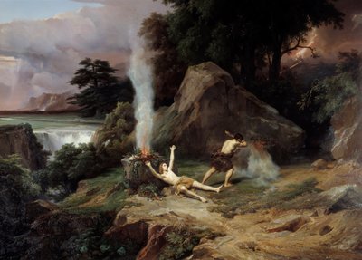 Abel Cain féltékeny halála megöli testvérét, Ábelt. Jean Charles Remond (1795-1875) festménye 1838 V. 2,65x3,98 m Montpellier musee Fabre alkotó: Jean-Charles-Joseph Rémond
