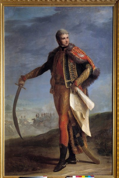 Jean Lannes (1769-1809) Montebello hercegének portréja, Jean Charles Nicaise Perrin (1754-1831) birodalmi festészetének marechalja. 1804-1809. Homályos. 2,1x1,4 m. - Jean Lannes (1769-1809) Montebello hercegének, a Birodalom marsalljának egész alakos portr alkotó: Jean Charles Nicaise Perrin