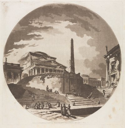 Kilátás a Rotundára a Tiberis lépcsőivel, 1766. alkotó: Jean Claude Richard de Saint Non
