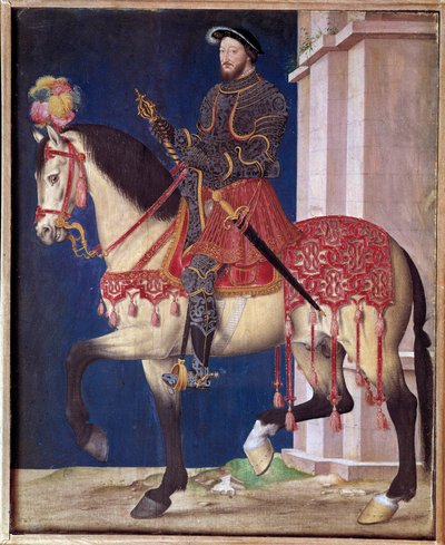 I. Francois (1494-1547) lovas portréja. Jean Clouet iskolájának festménye (1475/1485-1540) alkotó: Jean Clouet