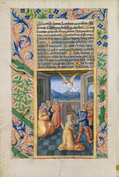 Ms Lat. Q.v.I.126 f.45v Judith imádkozik, Louis dOrleans óráinak könyvéből, 1490 alkotó: Jean Colombe