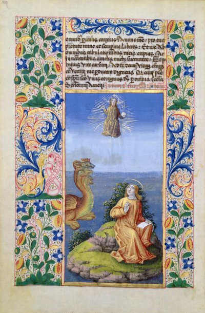 Ms Lat. Q.v.I.126 f.96v Szent János evangélista Patmosz szigetén, Louis dOrleans óráinak könyvéből, 1469 alkotó: Jean Colombe