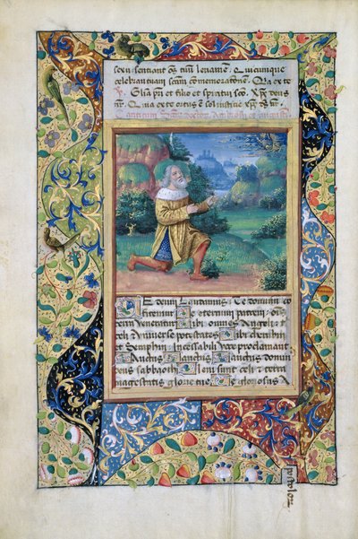 Ms Lat. Q.v.I.126 fol.17v Dávid király bűnbánó Isten, az Atya előtt, Louis dOrleans óráinak könyvéből, 1490 alkotó: Jean Colombe