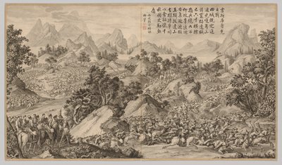 Csata Heshi Kuluke-nál: A lázadások leverésének csatajelenetei... c. 1765-1774, vers kelte alkotó: Jean Damascene Sallusti
