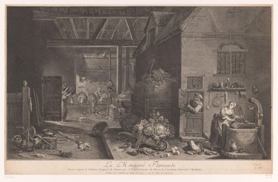Egy parasztház belseje La Ménagere Flamande (cím a tárgyon) alkotó: Jean Daullé