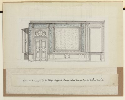 A Salon de Compagnie fali dekorációinak kialakítása (ceruza, toll és tinta, valamint papírra mosás) alkotó: Jean-Desmosthene (attr. to) Dugourc