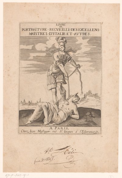 Minerva kötéllel megköti a hülyeséget Címlap a következőhöz: s.n., Livre de portraiture receuilli des excellens maistres d