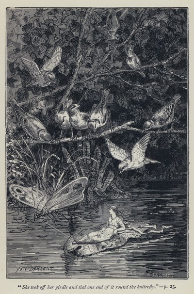 "Levette az övét, és az egyik végét a pillangó köré kötötte" (metszet) alkotó: Jean Edouard Dargent