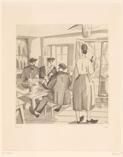 Kávézó belső ügyfelekkel és pincérnővel Cabaret Vendeen alkotó: Jean Emile Laboureur (signed by artist)