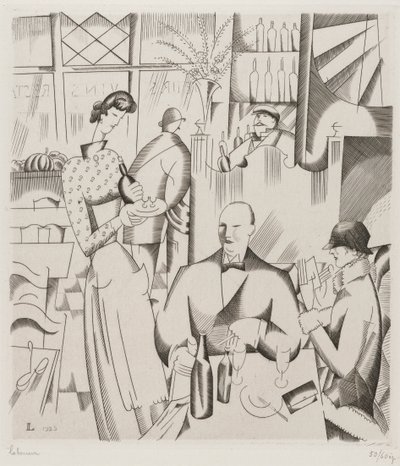Vacsora a Bistóban (Le diner chez le bistrot), 1923 (metszet szőtt papírra) alkotó: Jean Emile Laboureur