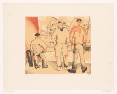 Drie vissers aan de kade A halászok és a moha alkotó: Jean Emile Laboureur