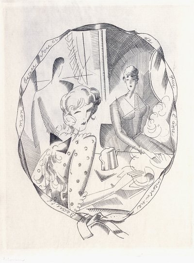 Két kacér és egy úriember illusztrációja, 1920 alkotó: Jean Emile Laboureur