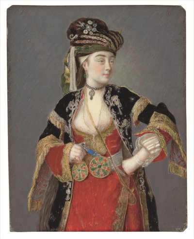 Tarsi Laura feltételezett portréja török ruhában alkotó: Jean Étienne Liotard