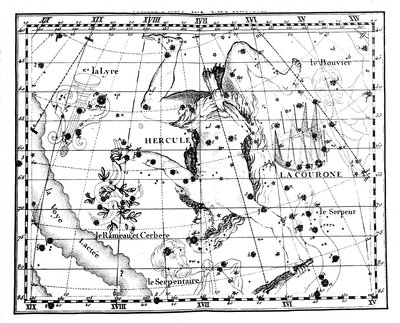 Csillagászati térkép, középpontjában a Herkules csillagkép, 1775 alkotó: Jean Fortin