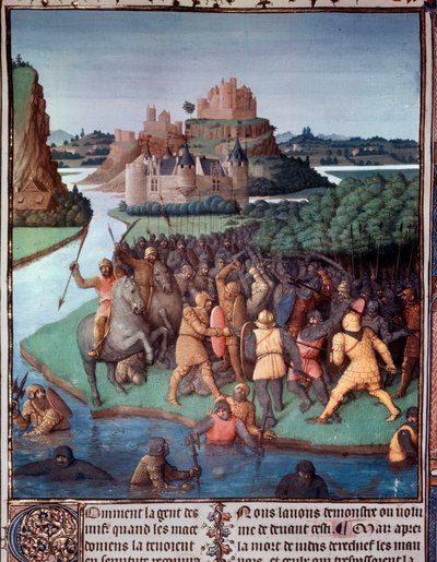 Zsidók és macedónok csata Miniatűr „Az ókori zsidók könyvéből” (Judaic Antiquities), Jean Fouquet (1420-1481) 15. századi Párizs, B.N. alkotó: Jean Fouquet