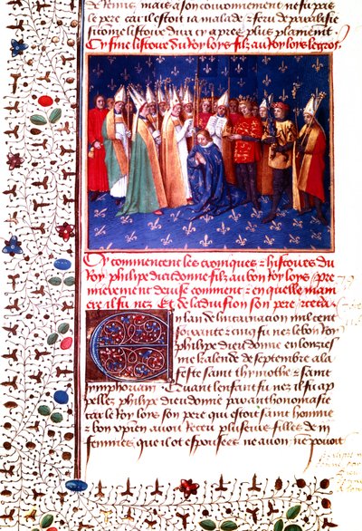 II. Fülöp francia király koronázása 1179-ben, 1455-60 körül (miniatűr) alkotó: Jean Fouquet