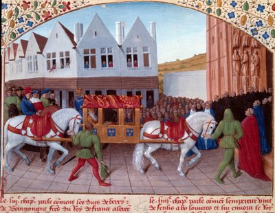 IV. Károly (1316-1378) német császár Entrée 1378-ban Saint-Denisben. Miniatűr a „” Grandes Chronicles de France”-ból” (Folio 442). Jean Fouquet Enlumine (XV. század) alkotó: Jean Fouquet