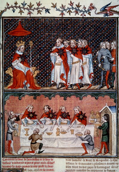 Jean le Bon (1319-1364) Csillagrend intézete és bankett 1352-ben Miniatűr Jean Fouquet (1420-1481) „Les grandes chronicles de France”-ból 1455-1460 Párizs, B.N. alkotó: Jean Fouquet