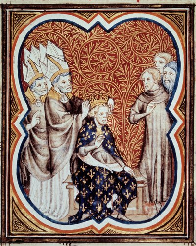 Le corre du roi VI. Lajos dit le Gros (1081-1137) Miniatűr a „Les grandes chronicles de France”-ból, Jean Fouquet (1420-1481) 15. századi Párizs, B.N. alkotó: Jean Fouquet