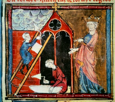 Louis vi le gros (1081 - 1137) egy épület építését felügyeli. Miniatűr Jean Fouquet (1420-1481) „Grandes chroniques de france” című művében alkotó: Jean Fouquet