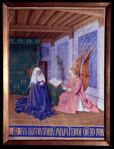 A Szűz órái: A második Angyali üdvözlet miniatűrje Jean Fouquet (1420-1481) „Etienne Chevalier órái” című művében alkotó: Jean Fouquet