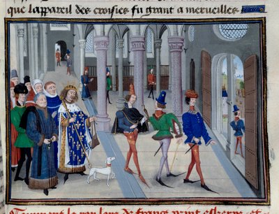 Szent Lajos király (IX. Lajos (1214-1270) a tengerentúlra készül”” Miniatűr a „Les Grandes Chronicles”-ből, Jean Fouquet (1420-1481), Párizs, Az Arzenál könyvtára alkotó: Jean Fouquet