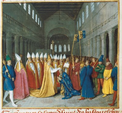 Nagy Károly koronázása, 1460 körül (miniatűr) alkotó: Jean Fouquet