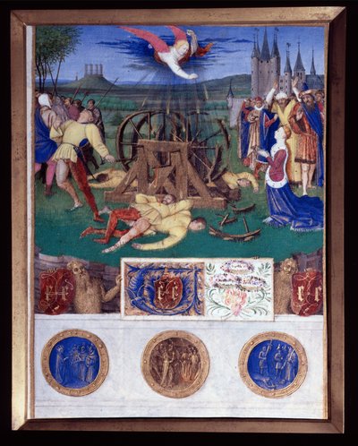 Alexandriai Katalin vértanúsága Miniatűr Jean Fouquet (1420-1477/1481) Etienne Chevalier óráinak könyvéből alkotó: Jean Fouquet