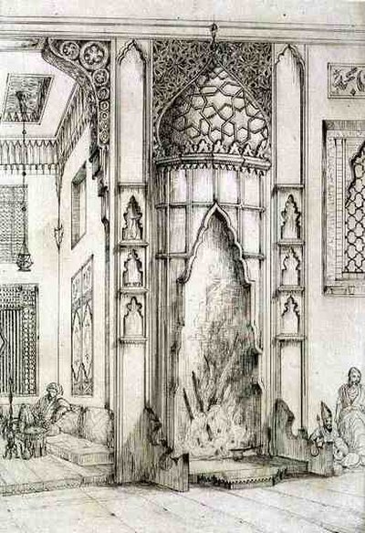 Kandalló a Hét Torony Palotájában, Iszfahánban, a "Művészet és ipar" című könyvből, a Delatre, Párizs alkotó: Jean Francois (after) Albanis de Beaumont