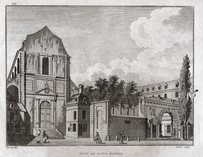 Blancs Coats-templom, Párizs. (metszet, 1780 körül) alkotó: Jean Francois Garneray