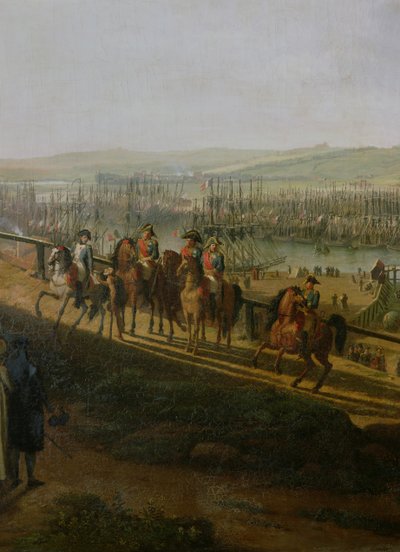 Napóleon Bonaparte (1769-1821) Látogatás a boulogne-i táborban 1804 júliusában, Napóleon és a flottilla részlete, 1806 alkotó: Jean-Francois Hue